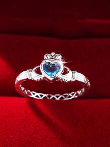 1pc Elegant Sparkling Romantic High-Quality Twelve Zodiac Stone Heart-Shaped Eternal Promise Ring, Suitable For Women, Valentine's Day, Dating, Proposal, Wedding, Anniversary, Everyday Gift