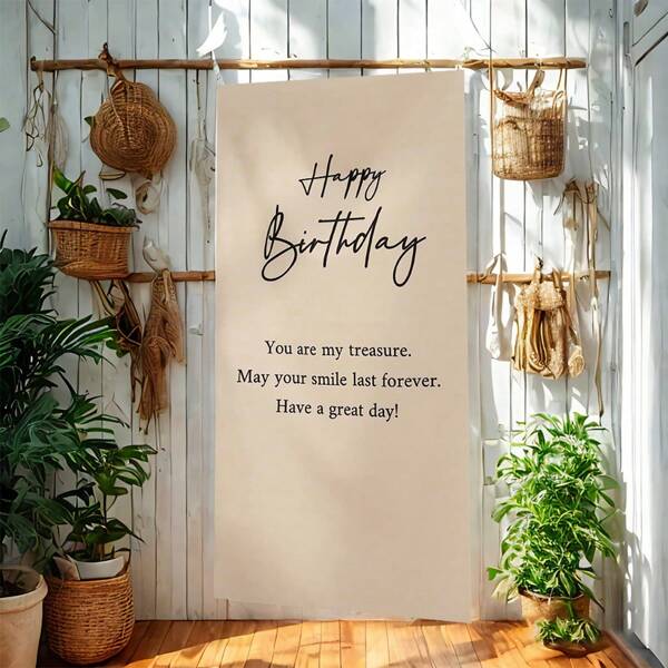 1pc Happy Birthday Hanging Banner, Birthday Party Backdrop Decoration, Party Atmosphere Prop, 17" X 35"