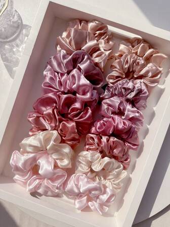 16个纯色弹力发圈，柔软缎面发绳，多功能休闲发饰，女士发圈，可扎马尾辫