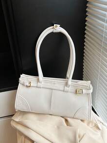 New Fashion Simple Elegant Shoulder Messenger Bag, PU Leather Retro Urban Detailed Tote Bag, Versatile Daily Commute Shopping Crossbody Bag For Women - White - View 6