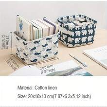 2pcs Multifunctional Cute Floral Print Cotton And Linen Waterproof Desktop Storage Box With Handles, Small Fresh Fabric Storage Basket For Organizing Miscellaneous Items - U08 (2 cái) - Xem 8