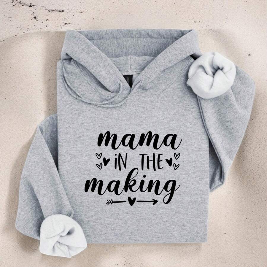 Mama In The Making Hoodie, Pregnancy Reveal, Baby Announcement Sweater, Gender Reveal Party , New Mom Gift, Cute Maternity, Pregnancy Hooded IT-571 - 灰色 - 查看 1
