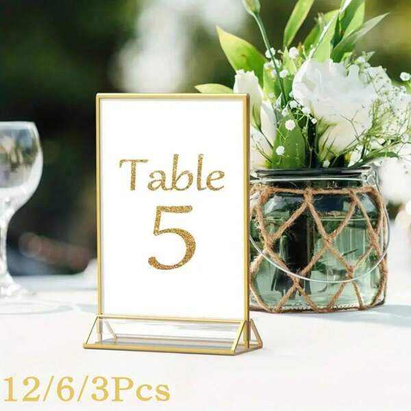 12PCS/6PCS/3PCS 5*7in Clear Acrylic Wedding Table Number Holder, Wedding Party Guest List Seat Number Cards, Double-Sided Gold Frame, Restaurant/Dining Table Menu Recipe Card Photo Display Stand, Suitable For - Wedding, Rehearsal Dinner, Engagement Party, Anniversary, Birthday, Bridal Shower, Sweet 16, Corporate Event Or Any Special Occasion! Summer Gifts Beach Back To School School Supplies Room Decor