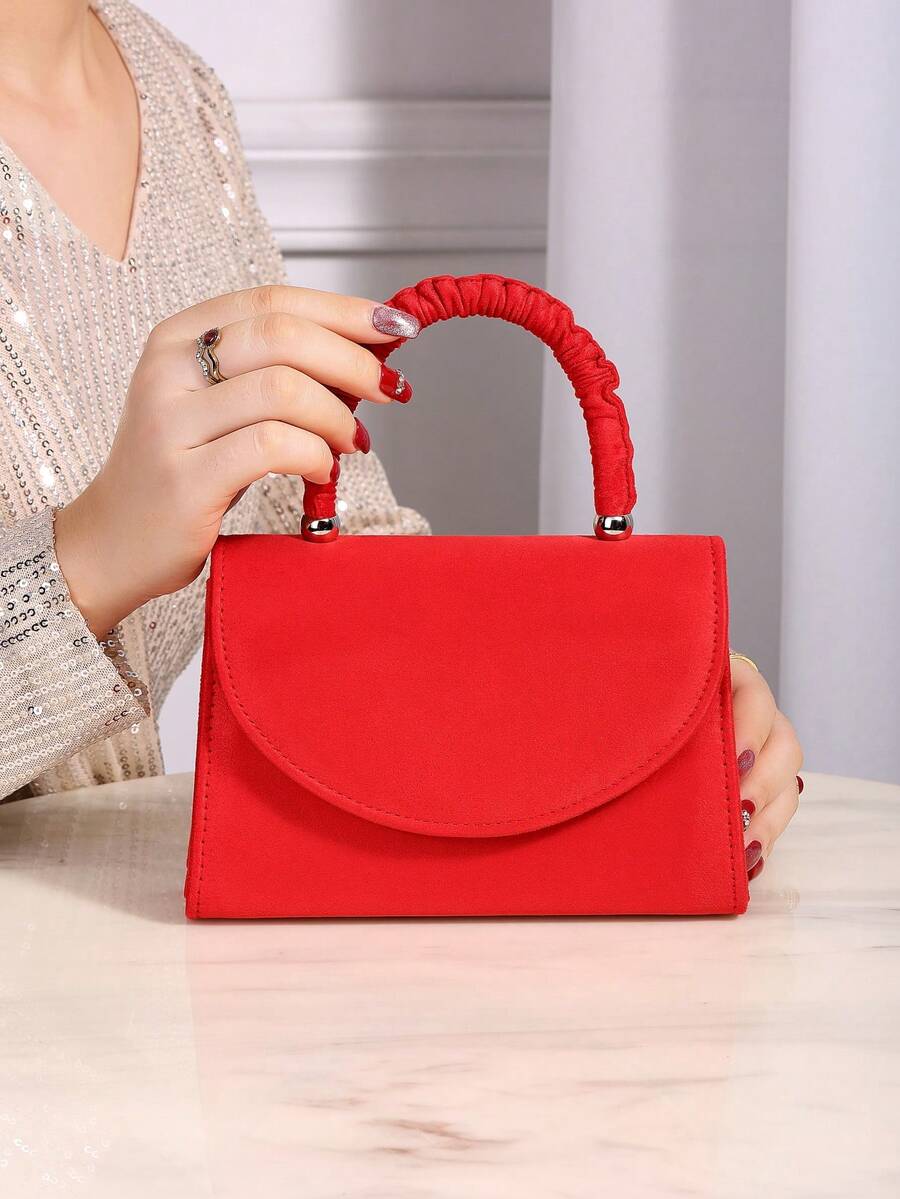 Glamorous,Elegant,Exquisite White Wedding Bag Ruffled Handle Flap Square Bag Dinner Bag,Evening Bag For Party Girl,Woman,For Female Perfect For Party,Wedding,Prom,Dinner/Banquet,For Best Gift For Women