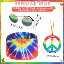 3 Pcs Hippie Porch Goose Outfit For 23''/ 17'' Plastic Lawn Goose Statue Costume 70s Tie Dye Rainbow Leopard Clothes Hippie Headband Necklace Sunglasses For Outdoor Patio Yard Lawn