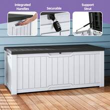 120 Gallon Outdoor Storage Bench Box - Waterproof Deck Box In Black/White - Lockable Storage For Garden Tools, Patio Cushions & Pool Gear - Converts To Table - Easy Assembly - Black and White - View 4