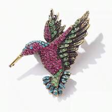 1 pieza Broche de aleación con incrustaciones de strass con forma de pájaro, pin único con diseño de animal, accesorio de moda
