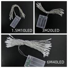 1 pièce 1,5M10LED/3M20LED/6M40LED Guirlande lumineuse à fil transparent alimentée par batterie, avec trois couleurs d'éclairage : blanc chaud, couleur et blanc. Convient pour la maison, le jardin, les mariages, les fêtes et la décoration extérieure