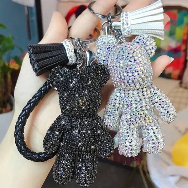 1pc Cute And Fashionable Full Of Diamond Bear Keychains For Men And Women For Couples Bags And School Bags For Decorations, Car Keys For Decorations