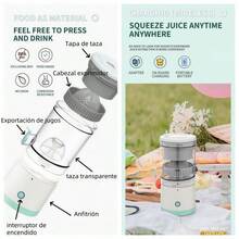 Exprimidor de frutas eléctrico recargable, zumo de limón y zumo de naranja, exprimidor eléctrico - Beis - Ver 6