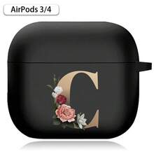 字母耳机盒 兼容 (第 1 / 2 / 3/4 代) / Pro /Pro 2 印花金色字母软硅胶无线蓝牙耳机充电盒保护套