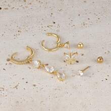 4PCS Butterfly Ear Stud Water Drop Pendant Earrings For Women,18K Gold Plated Stainless Steel And Copper,Simple CZ Zirconia Small Hoop Earring,Cartilage Piercing Jewelry