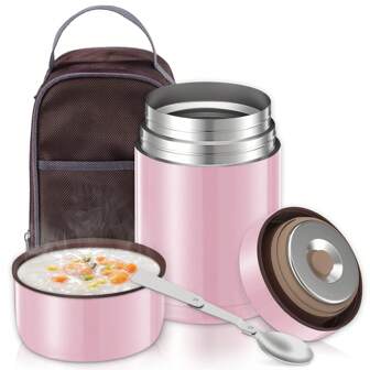 Set Contenitore Termico in Acciaio Inox da 800 ml|Con Borsa Termica e Cucchiaio Pieghevole|Lunga Conservazione del Calore, Gusta Cibi Caldi in Qualsiasi Momento