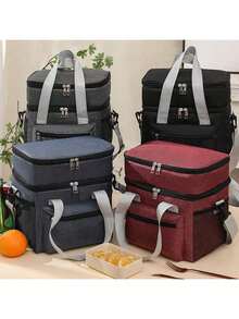 1 PC New Double-Layer Lunch Box Bag, Insulation Bag, Multifunctional Waterproof Lunch Bag, Outdoor Picnic Preservation, Crossbody Ice Pack, Summer Outdoor Bags For Food, Picnic Camping Bags,Back To School - Multicolor - View 4