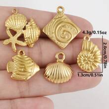5 Stücke Edelstahl Ozean Themen Anhänger Sortiment - Seestern, Muschel, Schildkröte, Hai, Fisch, Delfin, Seepferdchen. Geeignet für Armband, Halskette, Knöchel, Ohrring Schmuck DIY, Vintage, Strand, Party Elemente, 18 Karat vergoldet