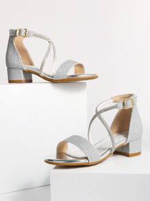 Gold/Silver Glitter Children High Heel Sandals, Suitable To Match With Shiny Dresses For Summer Outings