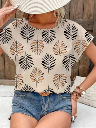Chemise à manches courtes imprimée Bohème pour femmes au quotidien, pour les loisirs et les vacances ; tenues de vacances, hauts d'été mignons, vacances, t-shirt oversize pour femmes, tenues de vacances