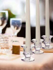 12pcs Glass Transparent Candle Holders, Natural Crystal Design Candle Holders, Suitable For Home Dining Table Decor, Candle Center Decor, Dinner Candles, Living Room, Bedroom, Room Decor, Kitchen, Office Decor, Gifts