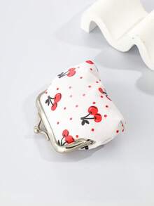 1pc Women's Fruit Pattern Coin Purse Cherry Design Snap Closure Coin Pouch Mini Fresh And Cute Wallet For Women Wallet Mini Wallet Purse Wallet Coin Wallet Wallet - White - View 3