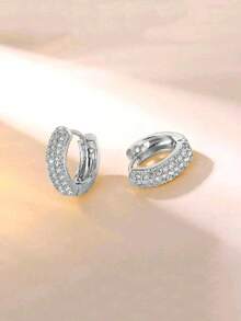 2pcs Cubic Zirconia Pave Earrings, Unisex, Silver Plated, Hip Hop Party Jewelry, Bridal Wedding Holiday Accessories, Gift For Girlfriend Or Couples - 1171 White Gold - View 1