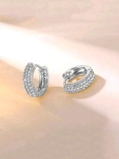 2 piezas Pendientes con pavé de circonita cúbica, unisex, chapado en plata, joyería de fiesta de hip hop, accesorios de boda y festival, regalo para novia o parejas