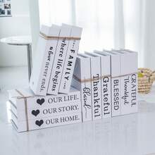 三件套装饰书，含绳子，白色可折叠叠放书，乡村风格展示书，适用于客厅、茶几、壁炉、卧室、办公室、浴室、书桌、电视柜、大堂、书架等场所的装饰，也是各种节日礼物的理想之选。 - 彩色 - 查看 5