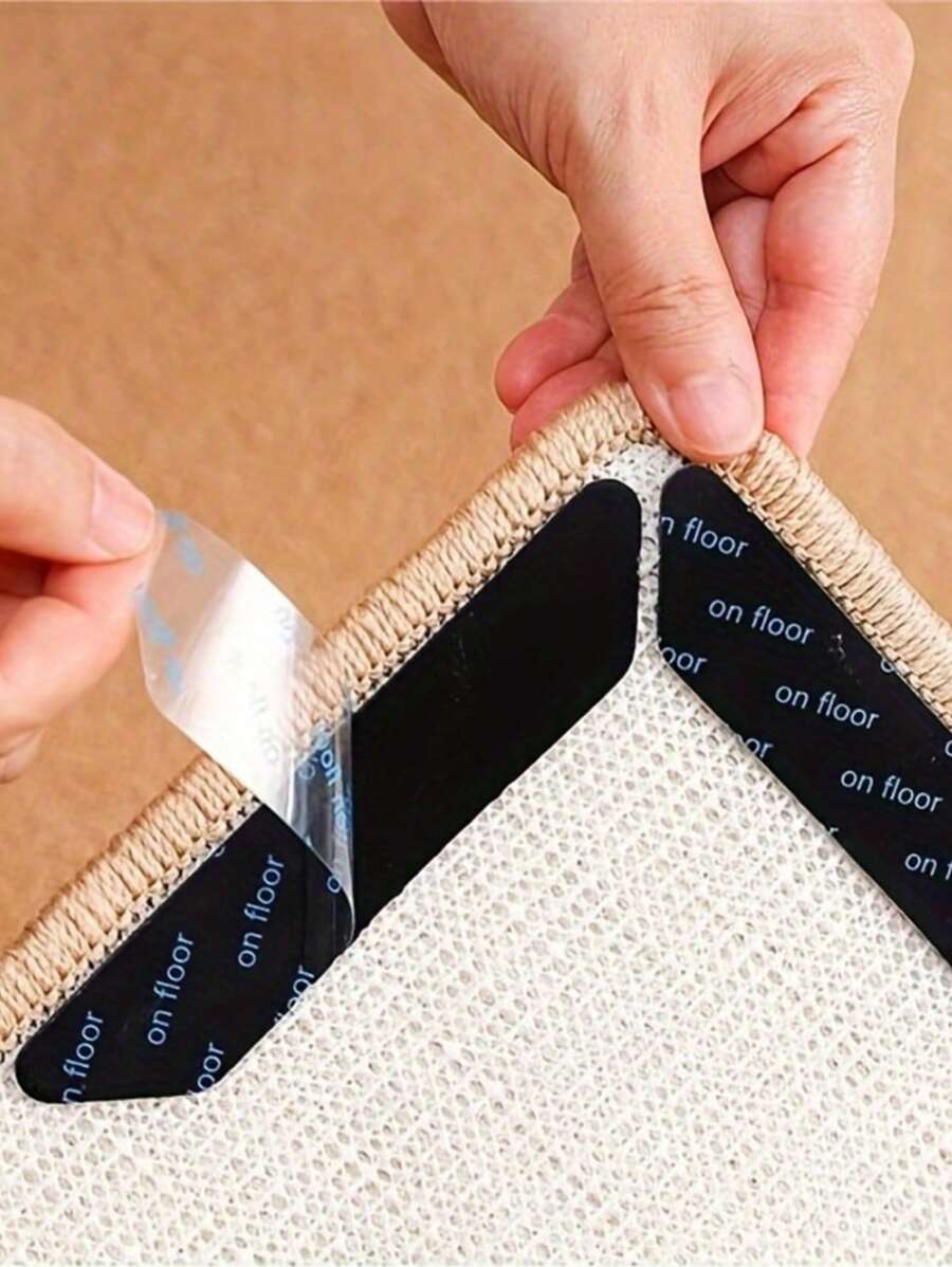 4pcs Black Non-Slip Rug Clip Pads - Durable Rubber, Washable And Reusable, Great For Keeping Rugs In Place On Hardwood Floors, Rug Pad Clips
