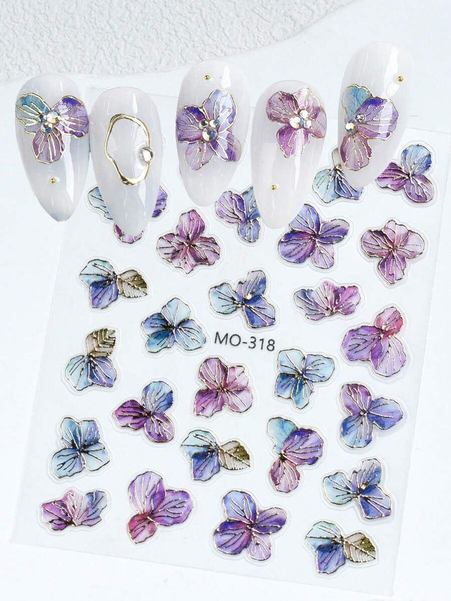 Bronzing Hydrangea Flower Nail Sticker Gold Foil Watercolor Flower Elegant Blossom Decals Adhesive Sliders Decorations Manicure