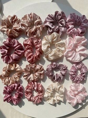 16pcs Solid Color Elastic Hair Scrunchies, Soft Satin Hair Ties, Versatile Casual Hair Accessories For Women Scrunchy Hair Ties Ponytail Head Accessories
