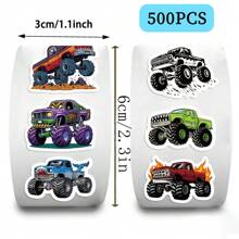 500 Stücke Monster Trucks Aufkleber Rolle, Cartoon Monster Truck Spielzeug Aufkleber, Auto Aufkleber, Scrapbooking Aufkleber, ästhetische Aufkleber, Büroartikel Aufkleber, wasserfeste Vinyl Aufkleber für Wasserflasche, Computer, Laptop, Handy, Gepäck, Notizbuch, Kühlschrank