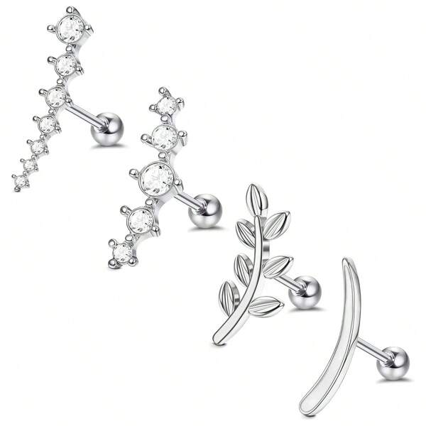 Surgical Stainless Steel 16G Cartilage Earrings Stud Spiral Sofa Hoop Through Earmuffs Opal Shiny Earrings