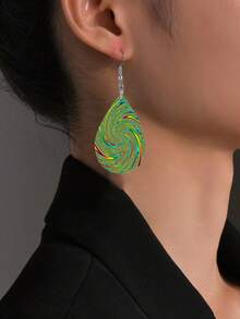 1 Cặp bông tai da PU họa tiết xoáy có thể đảo ngược, bông tai thường ngày cho phụ nữ, quà tặng sinh nhật tuyệt vời - Nhiều màu - Xem 6