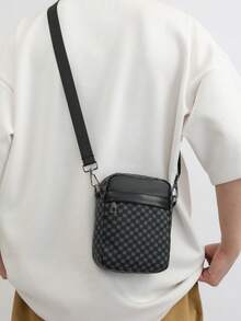 New Men's Casual Versatile Shoulder Bag, Crossbody Sling Backpack, Travel Organizer Bag, Printed Design - Navy Blue - View 4