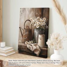 1 pièce Œuvre florale de style ferme rustique sans cadre - Marguerites blanches avec un bidon en fonte vintage, décoration murale en bois pour salon, chambre, bureau, etc. - Cadre en pin, cadeau parfait pour les vacances, affiches, décorations murales, décorations de pièce, moderne, botanique