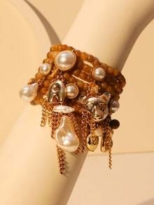1pc Bohemian Style Multi-Layer Pearl Charm Bracelet, Suitable For Women's Evening Party, Date And Daily Wear - A Multi-layered Statement Pearl Bracelet - View 15