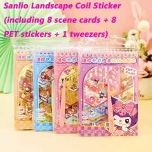 Sanrio Sanrio 8 Styles (16pcs + Tweezers) Landscape Scene Coil Sticker Album Cartoon Miniature Scenery Collection, Including Kuromi, My Melody, Pompompurin, Children DIY 3D Layered Stereo Visual Scene Decoration Stickers, Ideal For Home, Gifts And Prizes,School Supplies,Back To School
