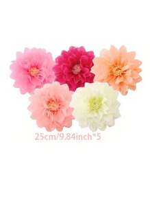 5 pièces/Set Kit de décoration de fleurs en papier colorées de carnaval, fleurs en papier multicolores pour créations géantes en papier. Convient pour mariage, anniversaire, baby shower, fête, Nouvel An, décoration de fenêtre, toile de fond intérieure/extérieure, décoration murale de photomaton, centres de table de mariage