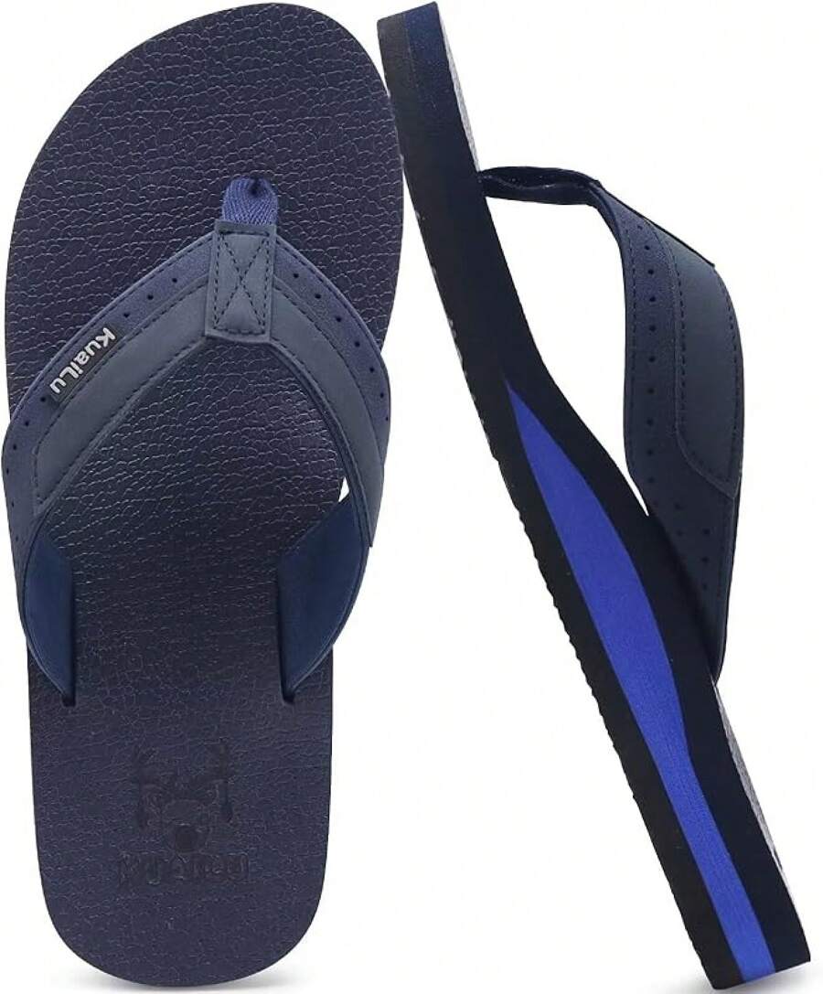 KuaiLu Men's Yoga Mat Leather Flip Flops With Arch Support Comfortable Cushion Walking Thong Sandals Slip On Indoor Outdoor