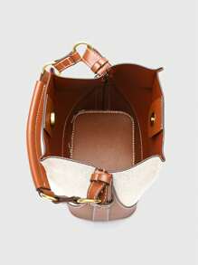 Bolso de cubo de lienzo con diseño de patchwork, bolso de mano de diseñador para mujer, bolso de lujo con correa de hombro ancha de piel de PU