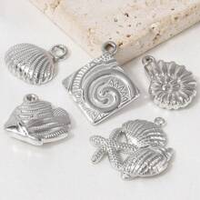 5 Stücke Edelstahl Ozean Themen Anhänger Sortiment - Seestern, Muschel, Schildkröte, Hai, Fisch, Delfin, Seepferdchen. Geeignet für Armband, Halskette, Knöchel, Ohrring Schmuck DIY, Vintage, Strand, Party Elemente, 18 Karat vergoldet