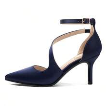 Women Pumps Pointed Toe Stiletto Ankle Strap Closed Toe 3 Inch High Heel Wedding Party Dress Shoes For Dinner Party Sexy - Màu xanh hải quân - Xem 2