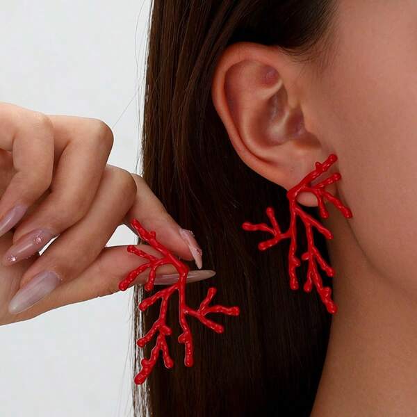 1 Paio di orecchini in lega di zinco asimmetrici ed eleganti in stile boho con corallo marino, accessori di moda versatili e di alta qualità, adatti per spiaggia, feste e altre occasioni