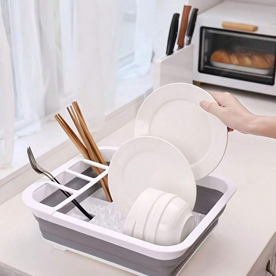Escurreplatos plegable ahorrador de espacio - Escurridor de platos de plástico portátil y montado en la pared, ideal para la organización de la cocina, autocaravana, caravana y viaje - Accesorio de cocina moderno y duradero
