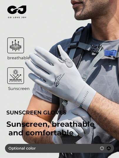  1 双 GOLOVEJOY 男士夏季透气冰丝手套，UPF 防晒露指手套，适合骑自行车、驾驶、徒步旅行、钓鱼等户外活动 - 防滑，兼容触摸屏