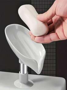 2 piezas Plato de jabón con forma de hoja con salida de drenaje, recipiente de jabón con ventosa en la parte inferior, soporte de jabón autoadhesivo de plástico con drenaje, bandeja de jabón, artículos de almacenamiento y organización para el baño, accesorios de baño, estante de almacenamiento de jabón multiusos, estante de almacenamiento, accesorios de baño (gris, verde)