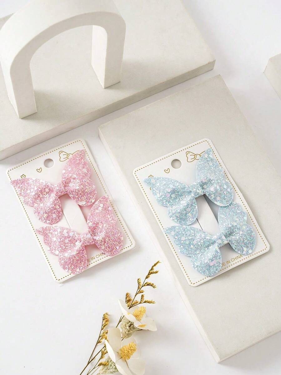 4件套闪亮蝴蝶结装饰发夹，韩式，儿童适用 - 彩色 - 查看 1