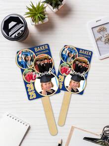1pc Customized Photo & Name Hand Fan, Personalized 2025 Graduation Fan With Wooden Handle, Customizable Graduation Logo, Suitable For College/Graduation Ceremony/Party - Multicolor - View 7