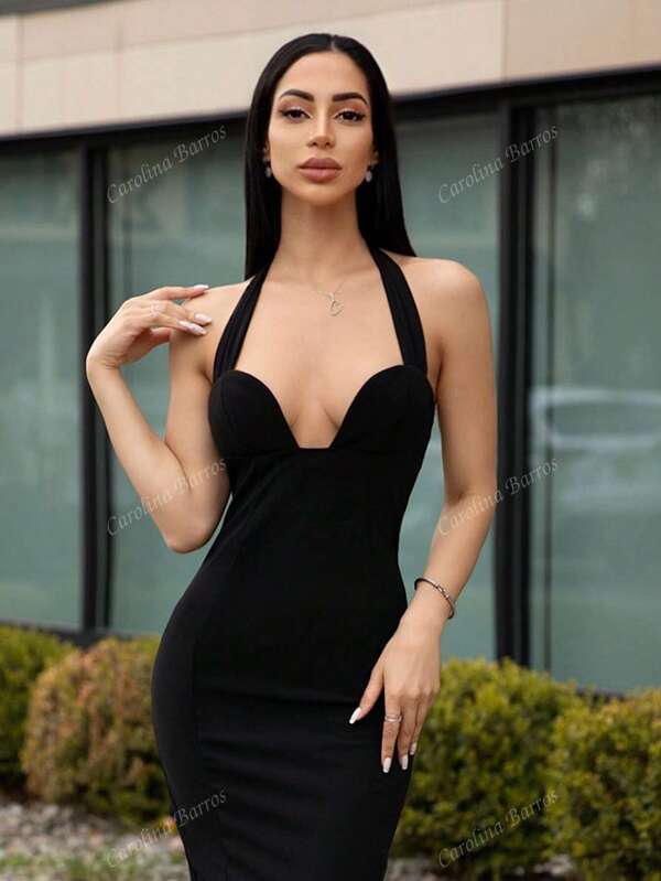 Carolina Barros Bodycon Cut-Out Neck Open Back Long Dress For Women,Summer Dresses For Women