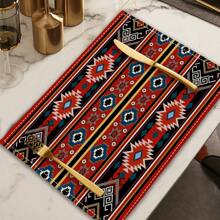 1 Stück Tischläufer mit geometrischem Muster, 4 Stücke Platzsets mit geometrischem Muster, geeignet für Feiertage, Partys, Geburtstage, Abendessen, Küchen- und Esszimmer-Dekoration, für alle Jahreszeiten verwendbar, Heimtextilien Tisch-Dekoration