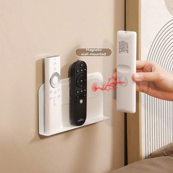 1PC Wall Mounted Storage Rack With Magnetic Holder - Plastic Remote Control Holder, Home Organizer For Living Room, Bedroom, Bathroom, Kitchen - Decorative Household Accessory Holder, Magnetic Wall Hooks - Easy Install, Anti-Lost Remote Control, Fridge Magnet Holder,